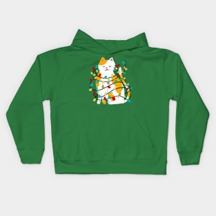 Kitty Tangled In Christmas Lights Kids Hoodie